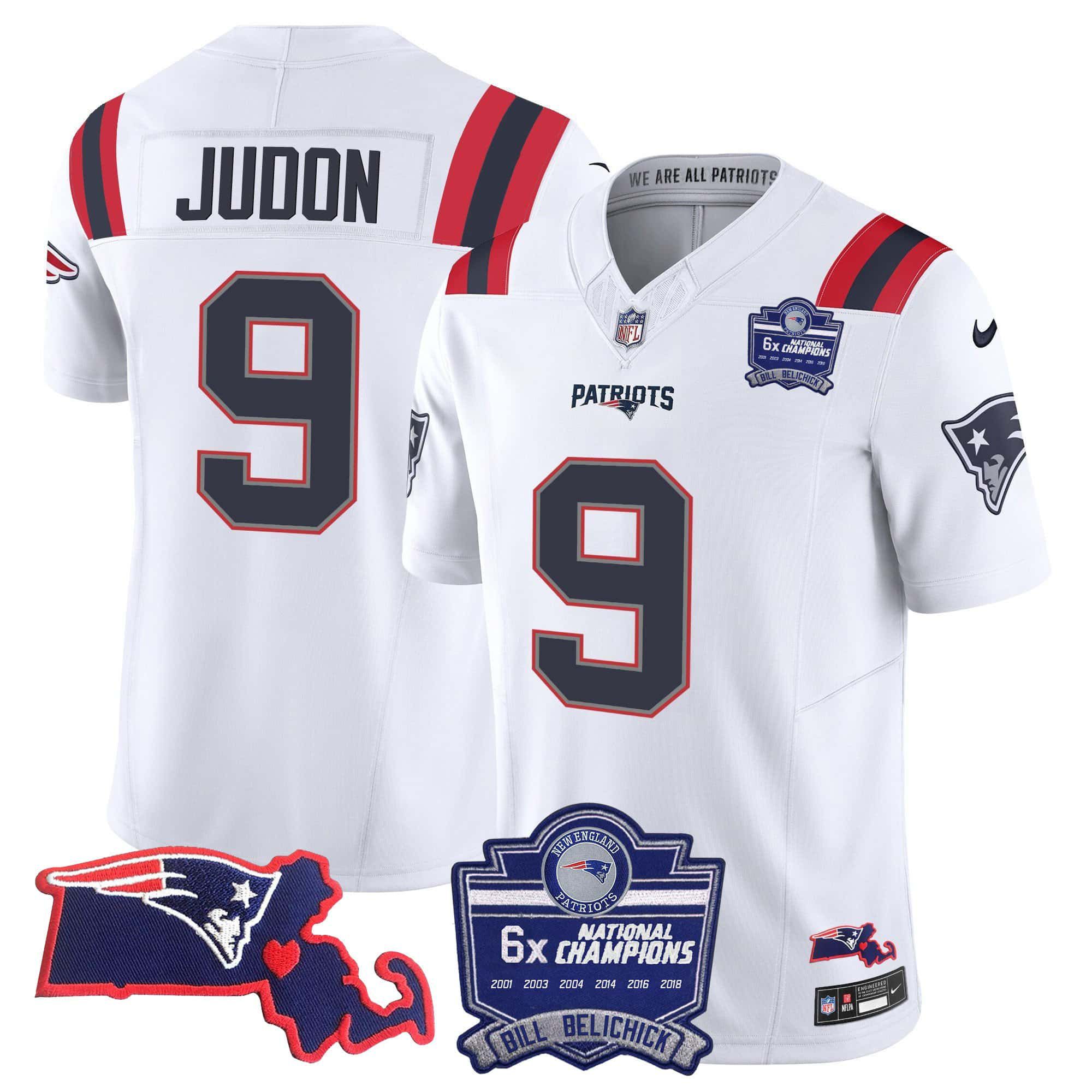 Men New England Patriots #9 Judon White 2024 Nike 6x Champions Patch Vapor Limited NFL Jersey
